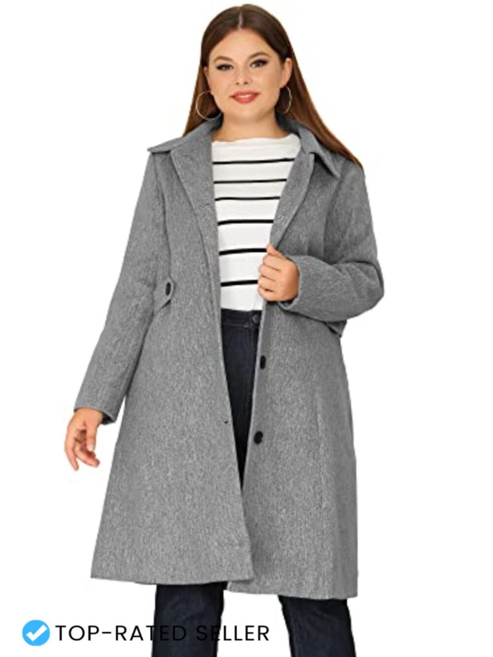 Women Plus Size Single Breasted Belted Winter Long Coat Trench